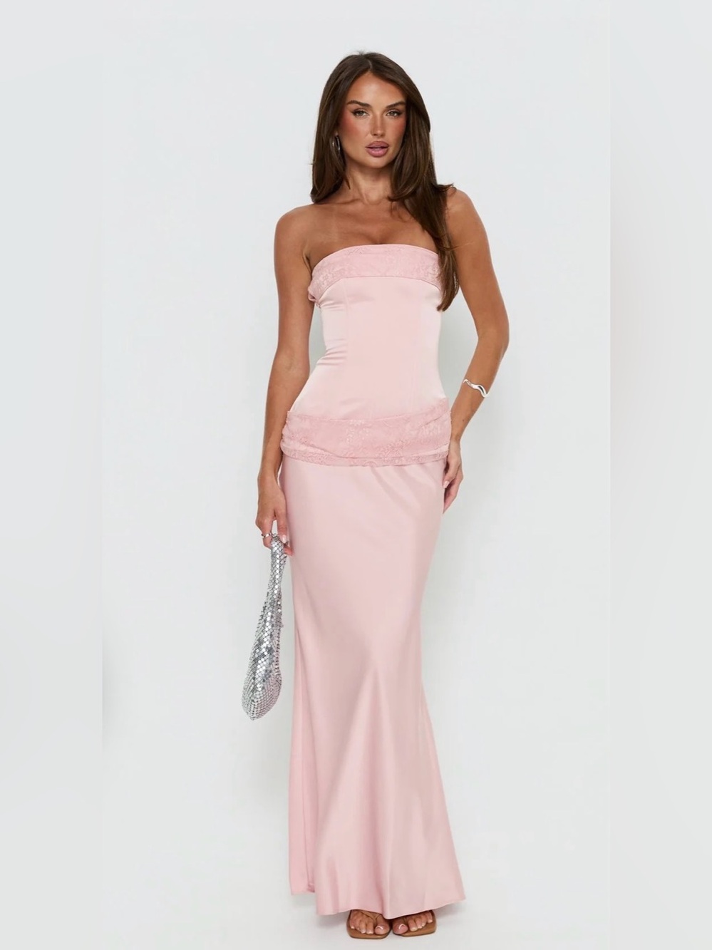 Princess Polly Strapless Lace-Trim Maxi Dress in Blush Pink